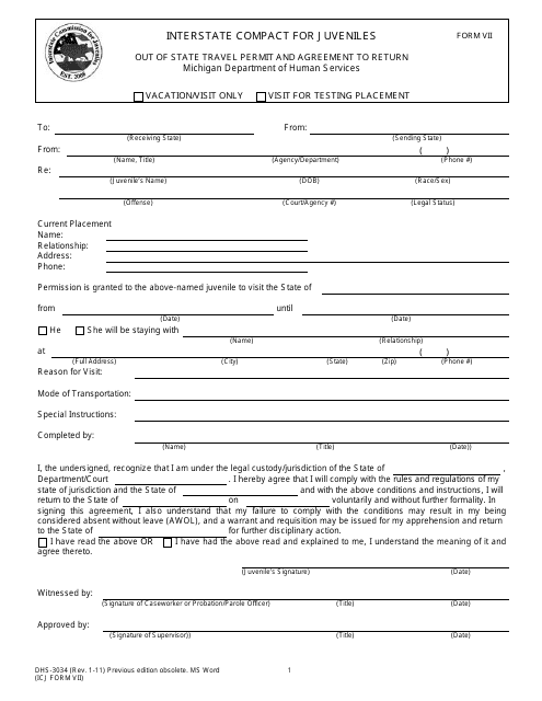 Form DHS-3034 (ICJ Form VII)  Printable Pdf