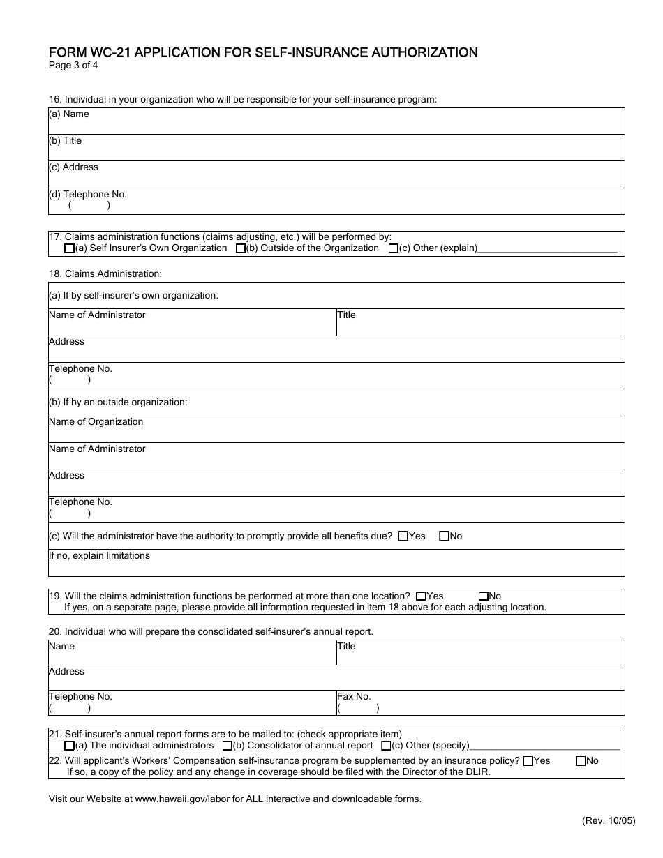 Form WC-21 Application for Self-insurance Authorization - Hawaii, Page 4
