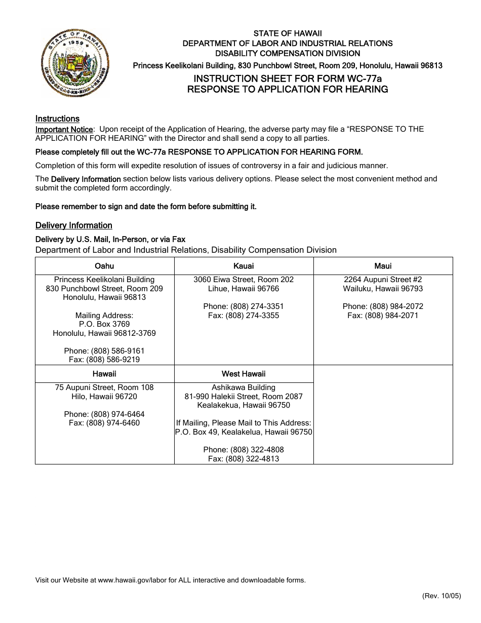 Form WC-77A - Fill Out, Sign Online and Download Fillable PDF, Hawaii ...