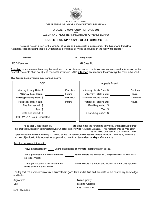 Form DC/AB1 Request for Approval of Attorney's Fee - Hawaii