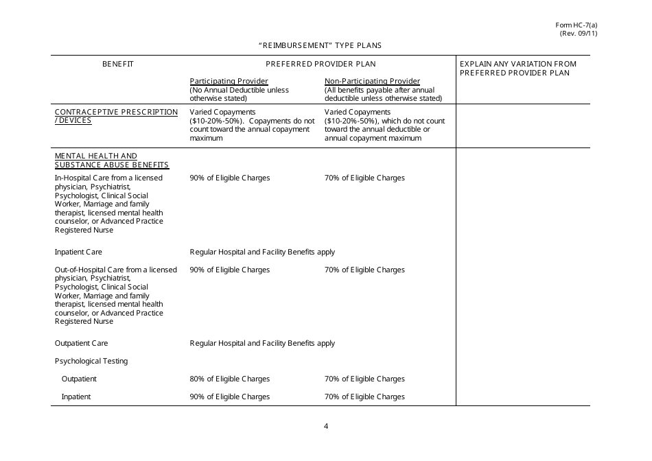 Form HC-7(A) Reimbursement Type Plans - Hawaii, Page 4