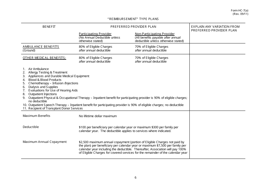 Form HC-7(A) Reimbursement Type Plans - Hawaii, Page 6