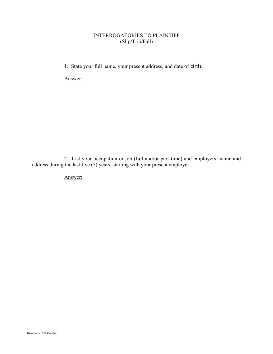 Form 1C-P-526 Interrogatories to Plaintiff (Slip/Trip/Fall) - Hawaii, Page 1