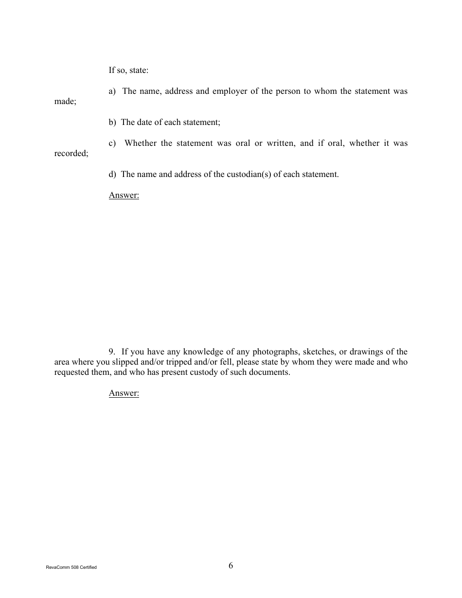 Form 1C-P-526 Interrogatories to Plaintiff (Slip / Trip / Fall) - Hawaii, Page 6
