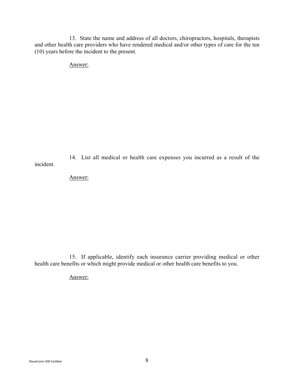 Form 1C-P-526 Interrogatories to Plaintiff (Slip / Trip / Fall) - Hawaii, Page 8