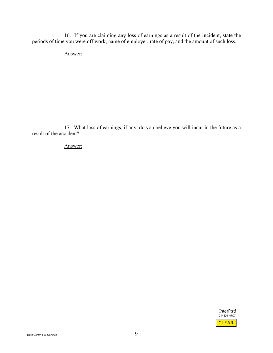 Form 1C-P-526 Interrogatories to Plaintiff (Slip / Trip / Fall) - Hawaii, Page 9