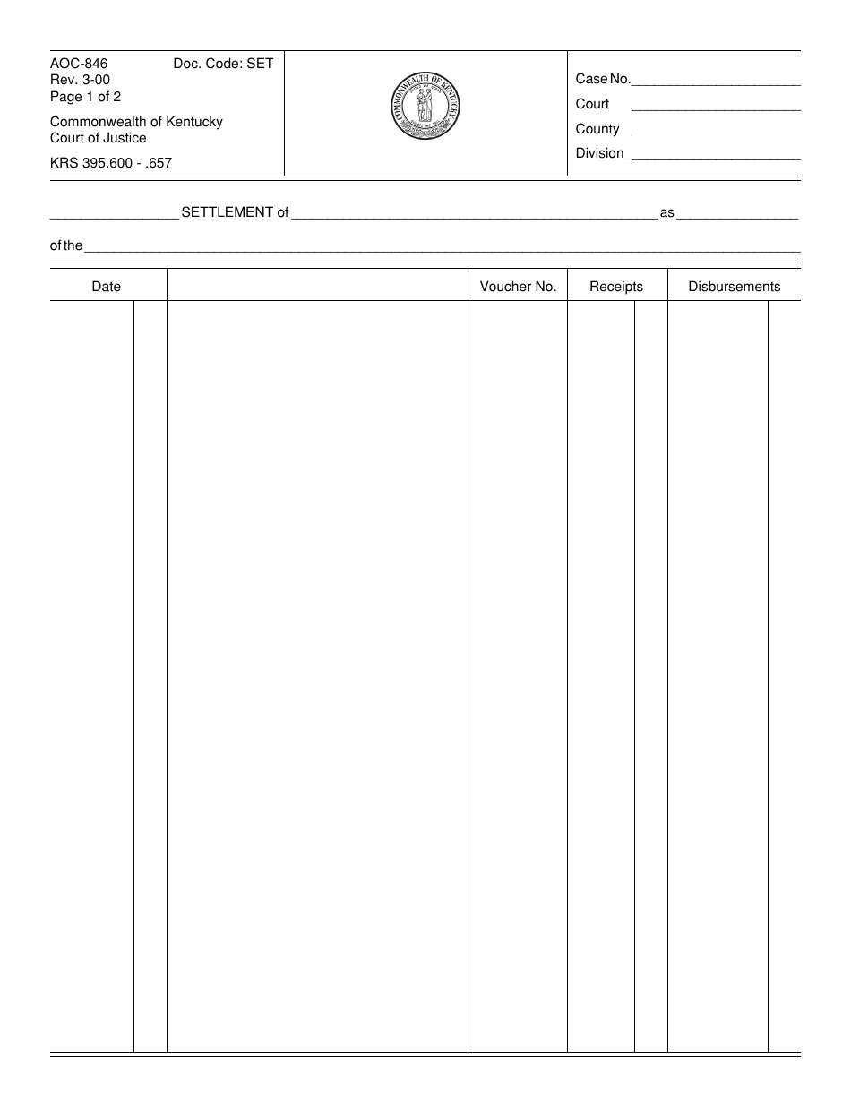 Form AOC846 Fill Out, Sign Online and Download Fillable PDF, Kentucky Templateroller