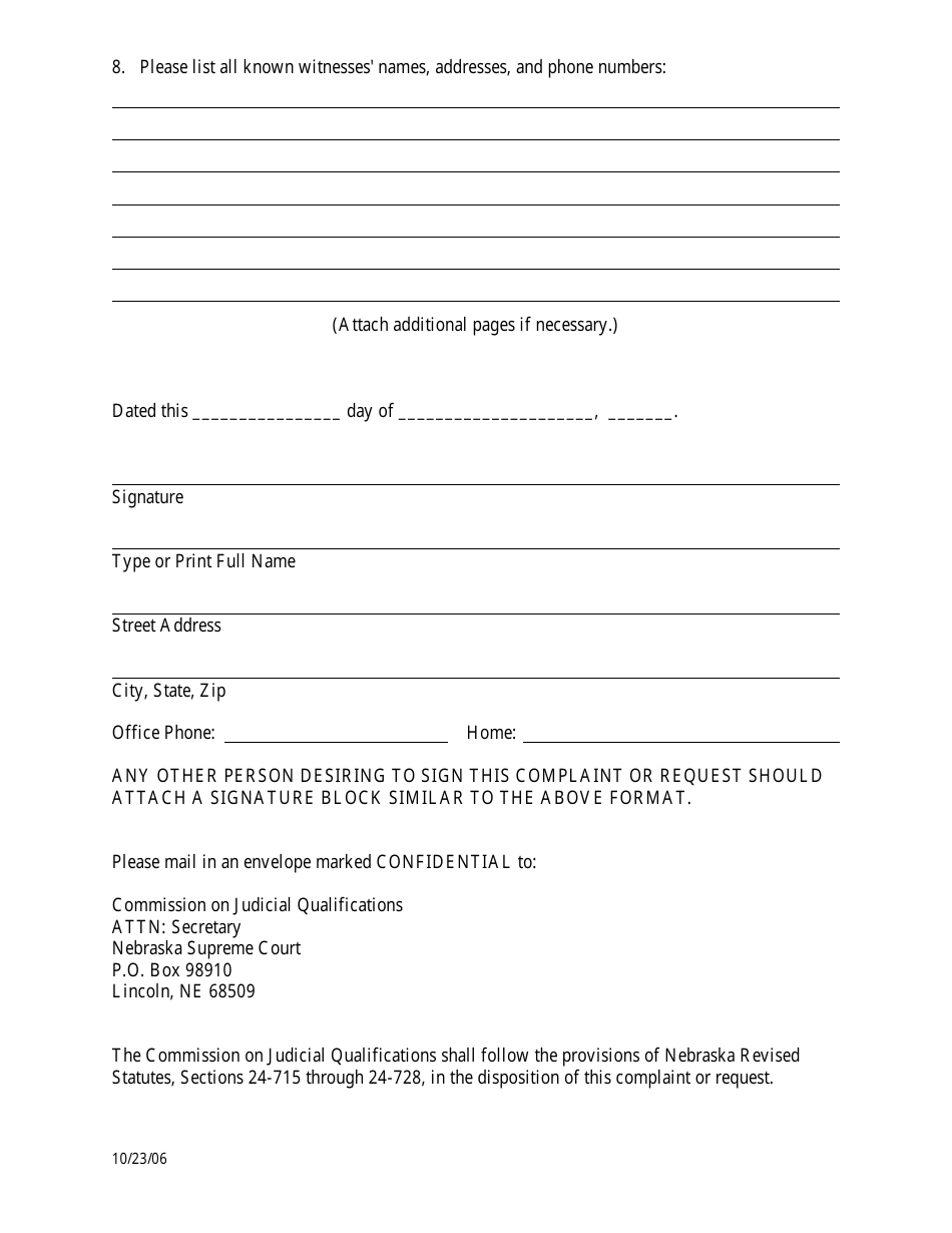 Complaint or Request Form - Nebraska, Page 3