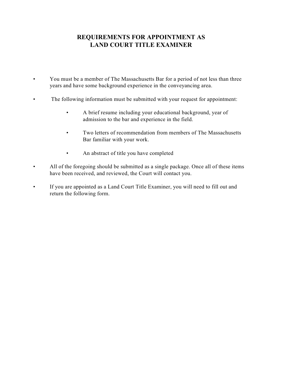 Appointment as Land Court Title Examiner - Massachusetts, Page 1