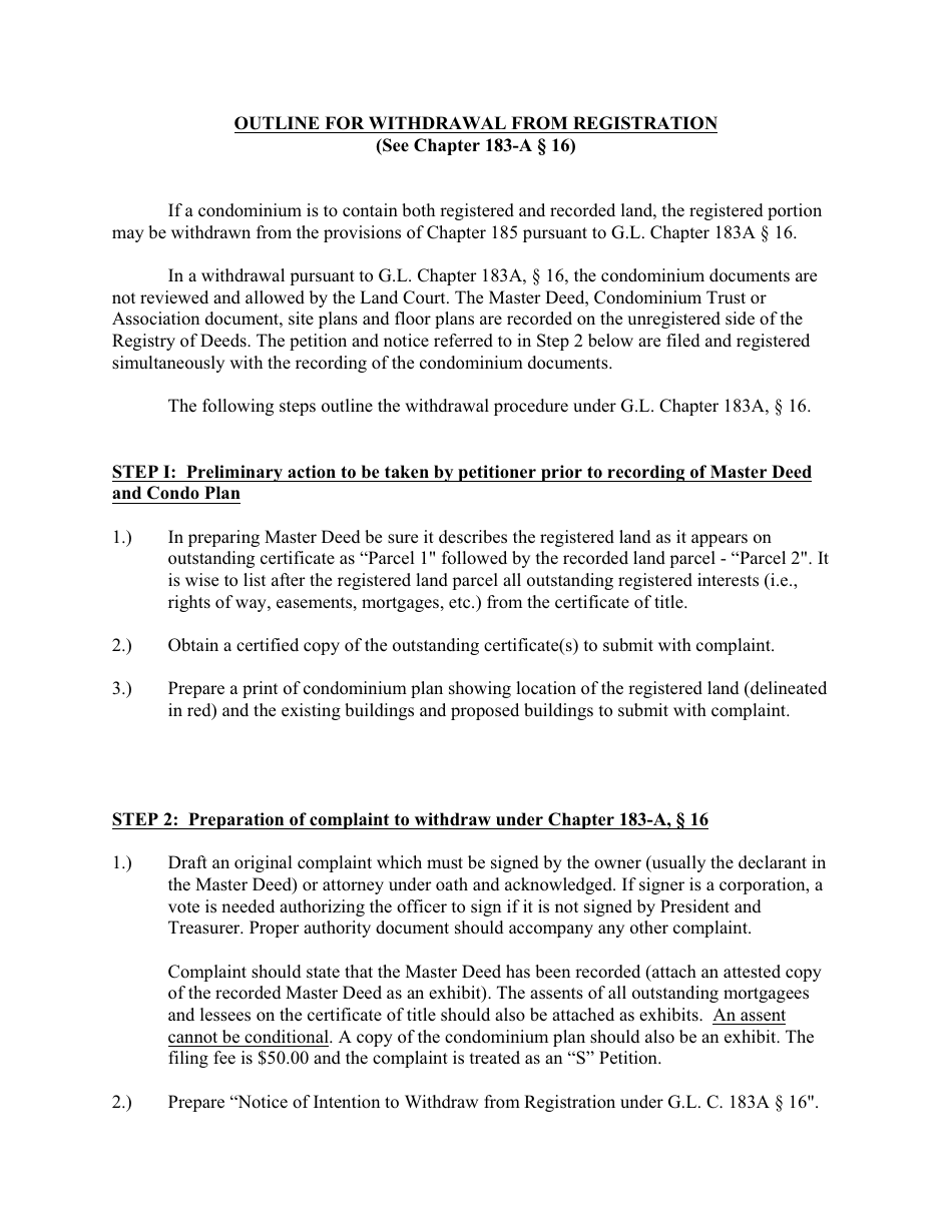 Outline and Form for Withdrawal From Registration - Massachusetts, Page 1