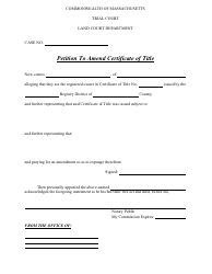 Document preview: Petition to Amend Certificate of Title - Massachusetts
