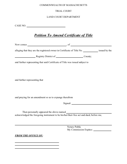 Petition to Amend Certificate of Title - Massachusetts Download Pdf