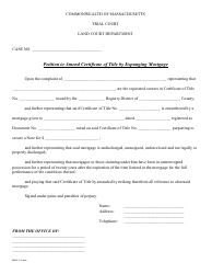 Document preview: Form MDC-14 Petition to Amend Certificate of Title by Expunging Mortgage - Massachusetts
