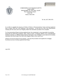 Attorney's Affidavit as to Current Registered Land Information - Massachusetts