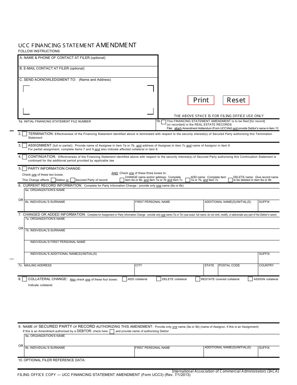 Form UCC3 Ucc Financing Statement Amendment - Texas, Page 1