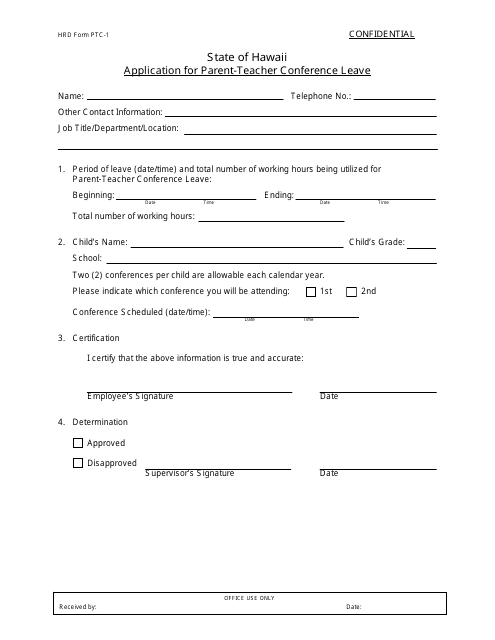 HRD Form PTC-1 Application for Parent-Teacher Conference Leave - Hawaii