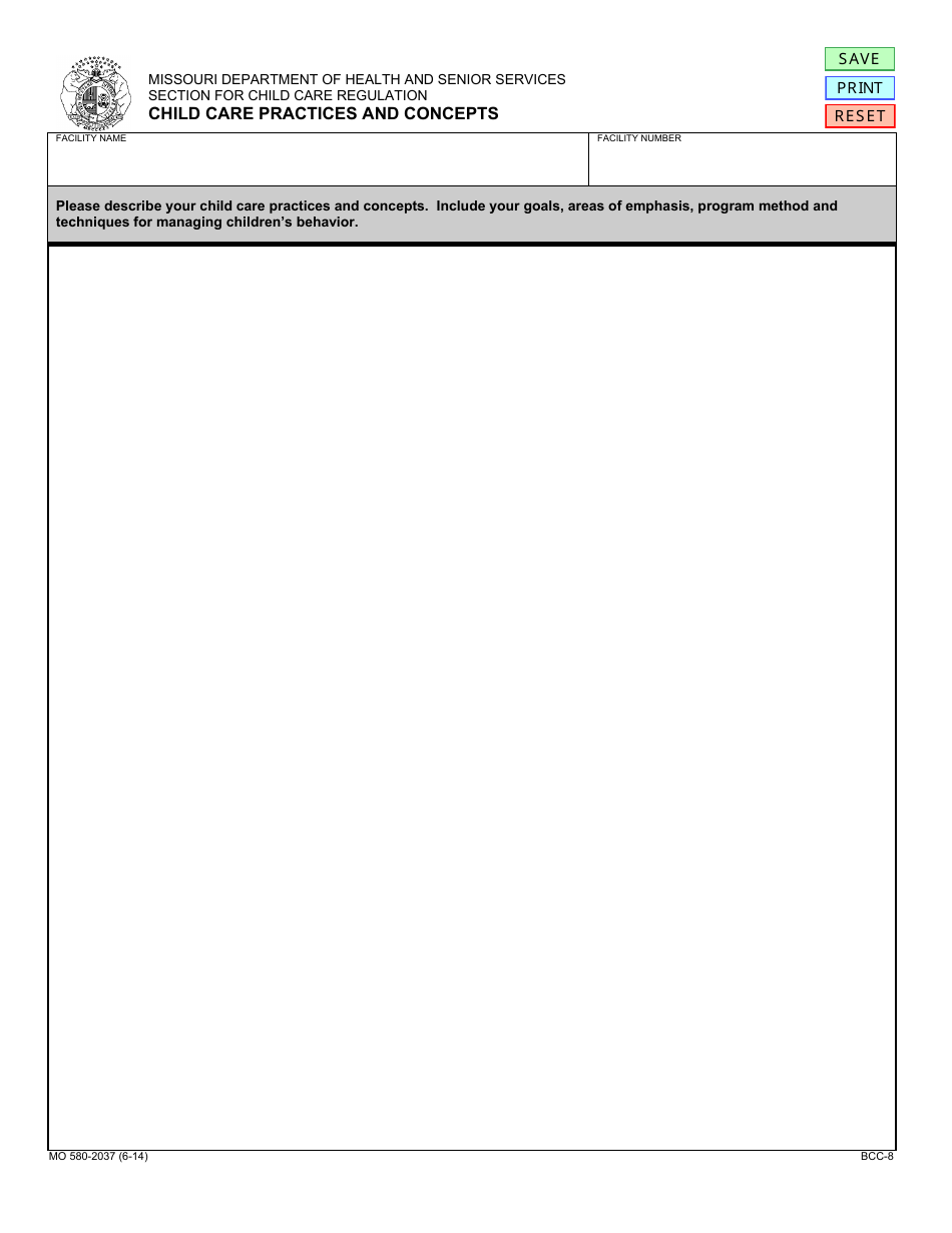 Form MO580-2037 (BCC-8) Child Care Practices and Concepts - Missouri, Page 1