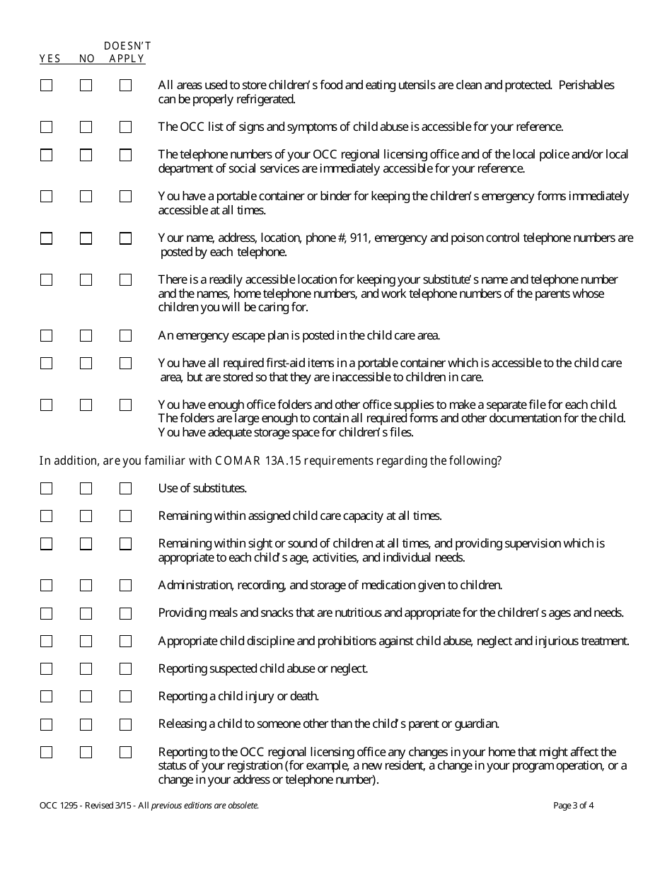 Form OCC1295 Fill Out, Sign Online and Download Printable PDF
