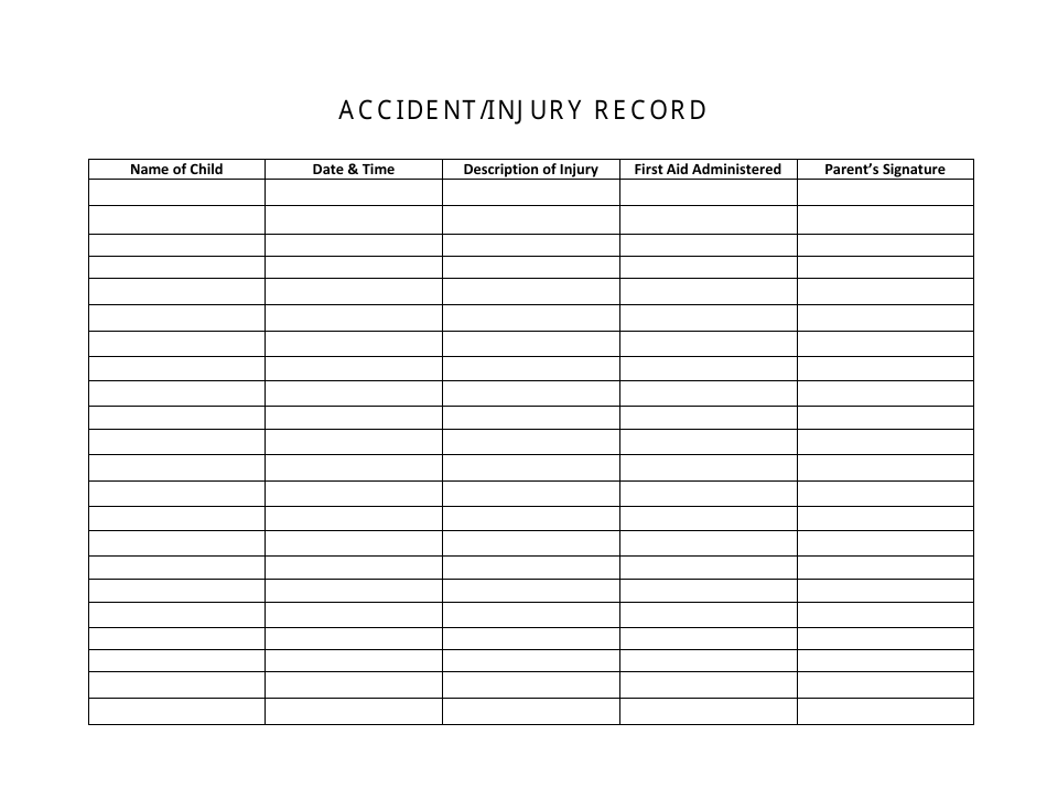 Accident / Injury Record - Maryland, Page 1