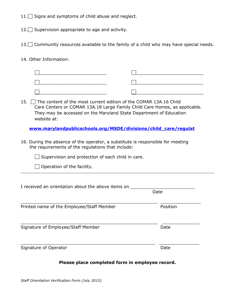 Staff Orientation Verification - Maryland, Page 2