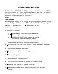 Document preview: Staff Orientation Verification - Maryland