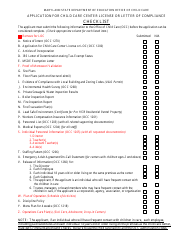 Document preview: Application for Child Care Center License or Letter of Compliance Checklist - Maryland
