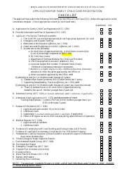 Document preview: Application for Family Child Care Registration Checklist - Maryland