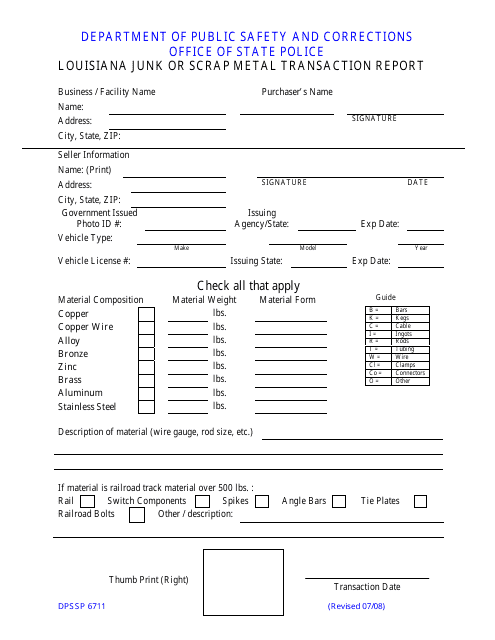 Form DPSSP6711  Printable Pdf