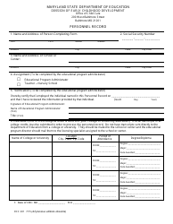 Form OCC201 &quot;Nonpublic Nursery School Personnel Record&quot; - Maryland