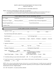 Form OCC349 &quot;Application to Resume Service&quot; - Maryland