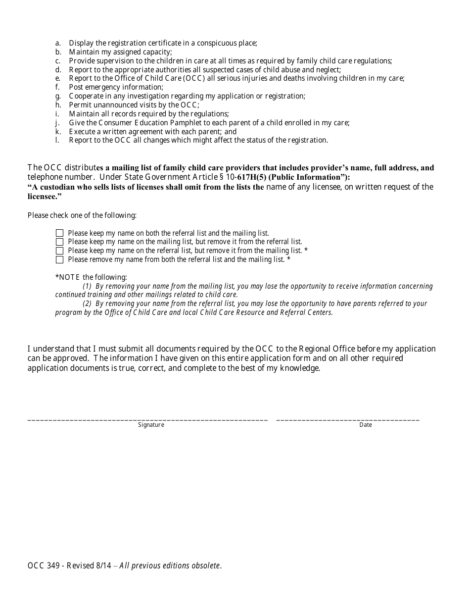 Form OCC349 Application to Resume Service - Maryland, Page 3