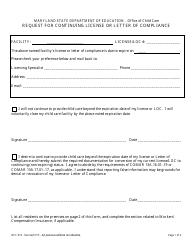 Form OCC672 &quot;Request for Continuing License or Letter of Compliance&quot; - Maryland