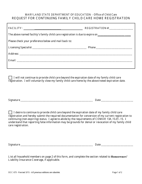 Form OCC673  Printable Pdf