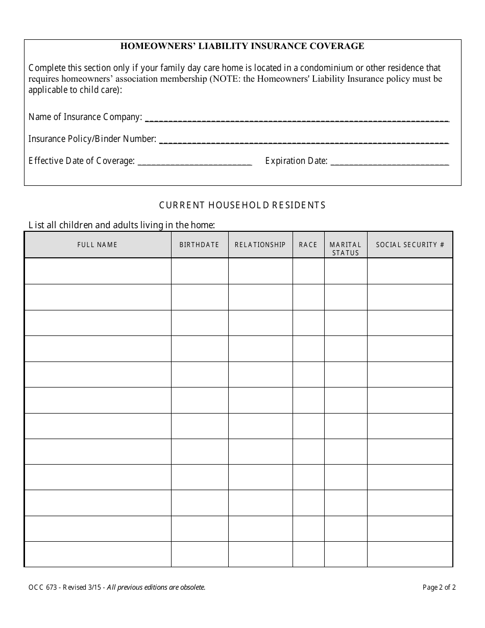Form OCC673 Request for Continuing Family Child Care Home Registration - Maryland, Page 2