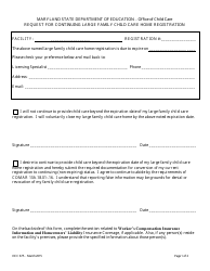 Document preview: Form OCC675 Request for Continuing Large Family Child Care Home Registration - Maryland