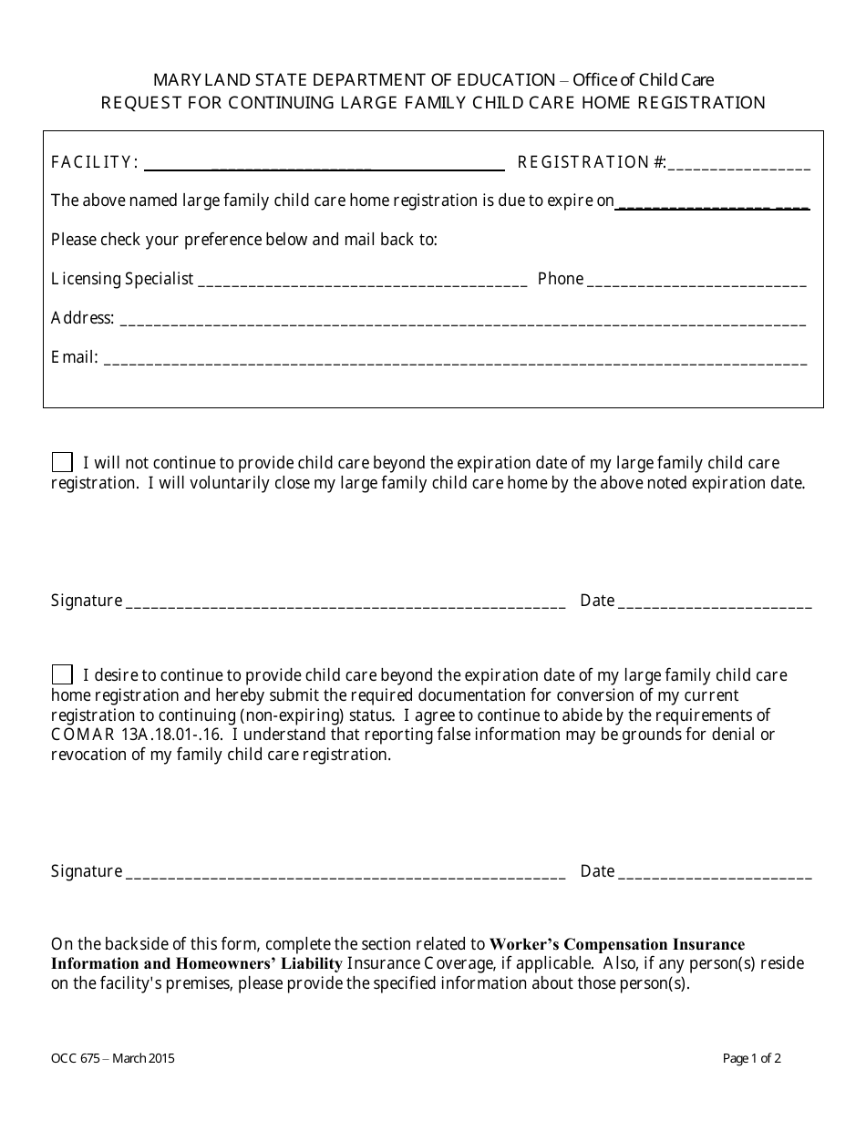 Form OCC675 Fill Out, Sign Online and Download Printable PDF, Maryland Templateroller