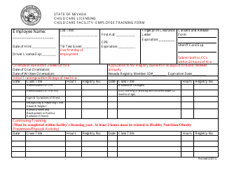 Document preview: Employee Training Form - Nevada