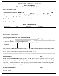 Document preview: Form OCC1216A Seizure Medication Administration Authorization Form - Maryland