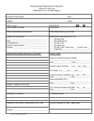 Document preview: Form OCC1216B Medication Incident Reporting Form - Maryland