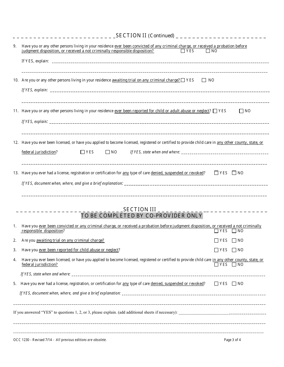 Form OCC1230 Application for Family Child Care Registration - Maryland, Page 3
