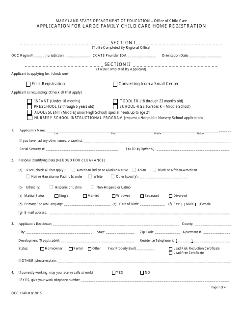 Form OCC1240  Printable Pdf