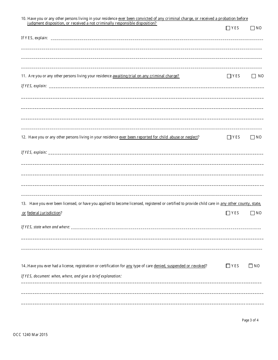 Form OCC1240 Application for Large Family Child Care Home Registration - Maryland, Page 3