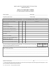 Document preview: Form OCC1285 Health History Form - Drop-In - Maryland