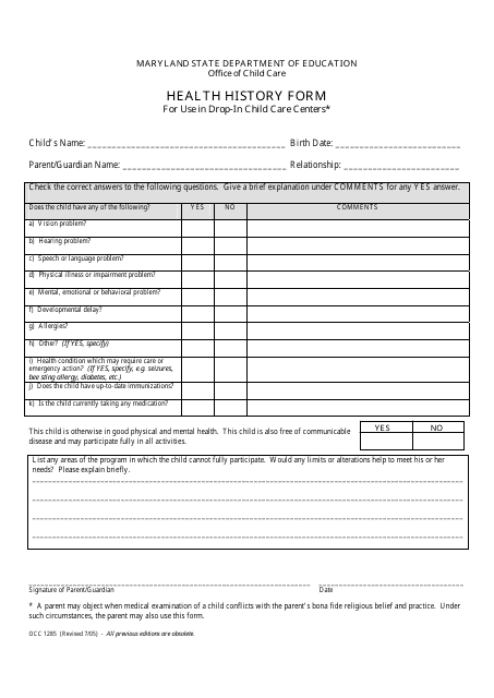Form OCC1285  Printable Pdf