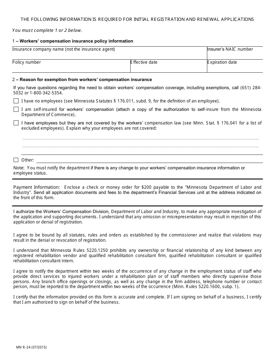 Form R-24 Qualified Rehabilitation Consultant Firm Application - Minnesota, Page 2