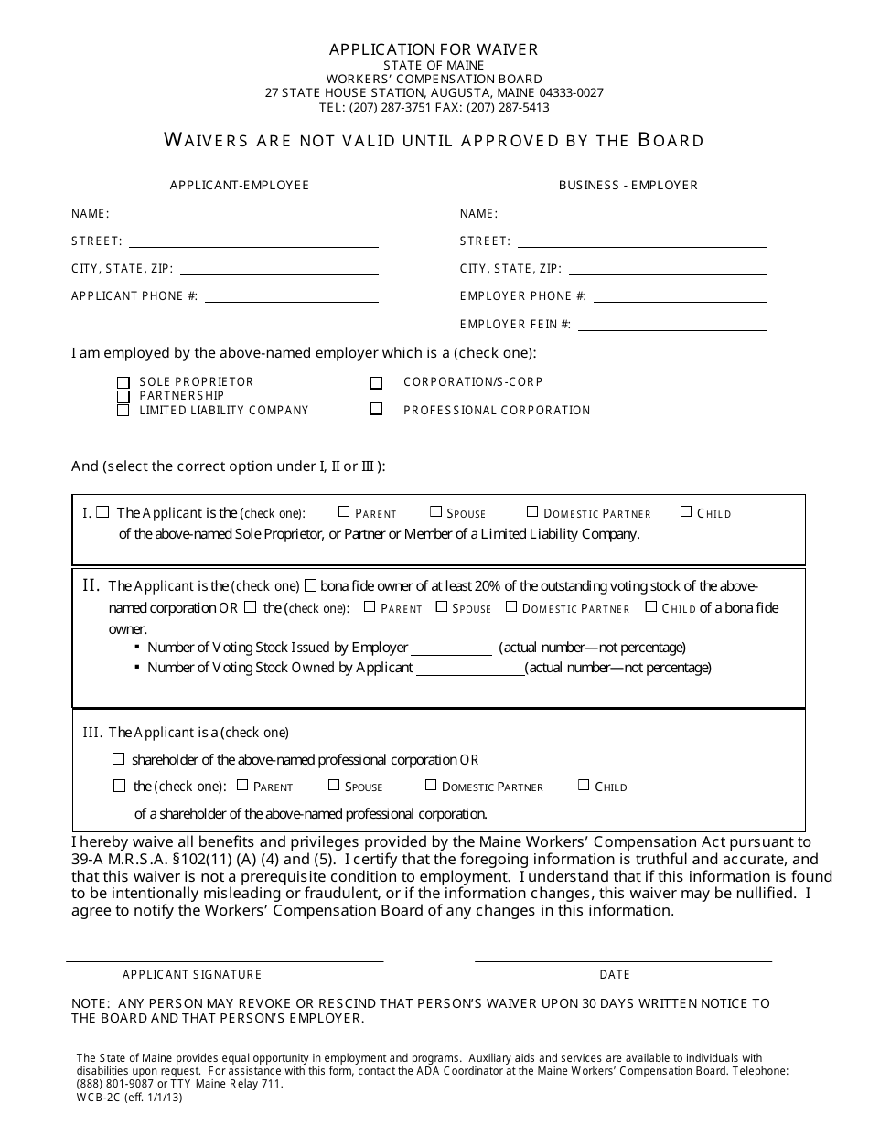 Form WCB-2C - Fill Out, Sign Online and Download Fillable PDF, Maine ...