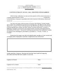 Document preview: Form HSMV87183 Certification of Vessel Hull Identification Number - Florida