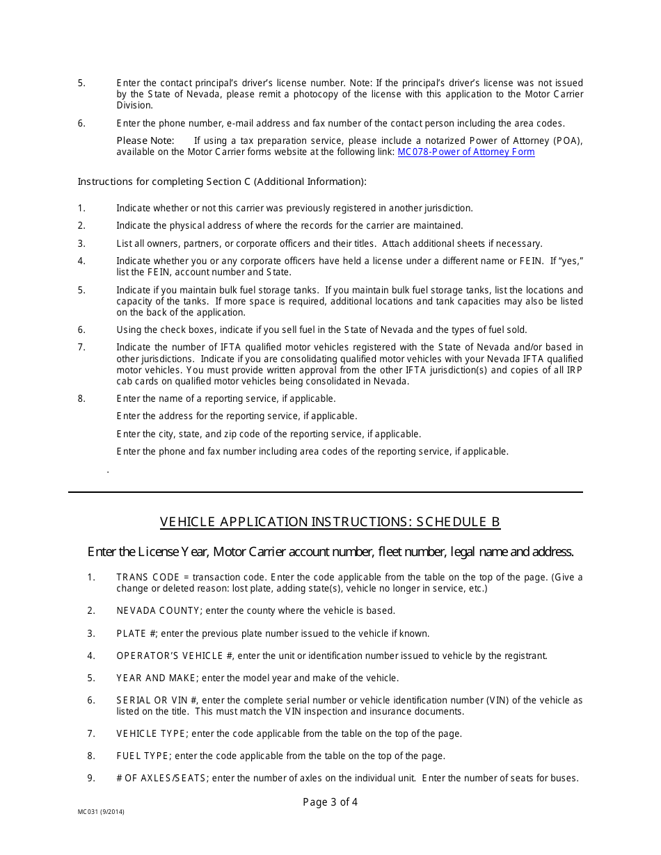Instructions for Form MC011, MC003 Schedule A, B - Nevada, Page 3