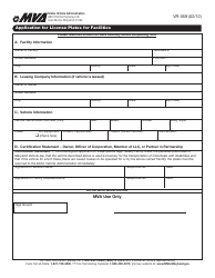 Document preview: Form VR-059 Application for License Plates for Facilities - Maryland