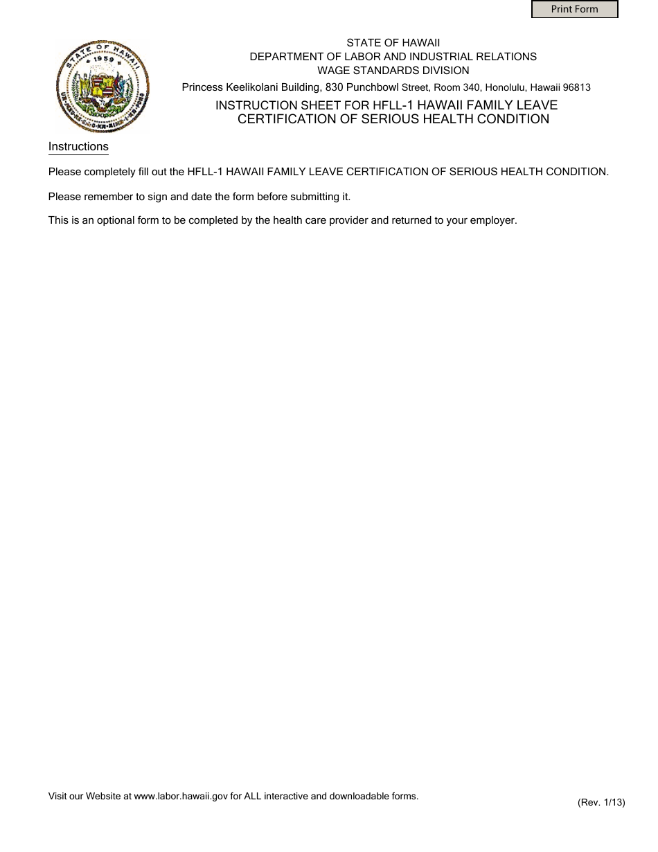 Form HFLL-1 - Fill Out, Sign Online and Download Fillable PDF, Hawaii ...